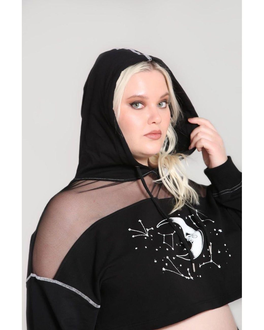 Hell Bunny Black Solaris Printed Cropped Hoodie