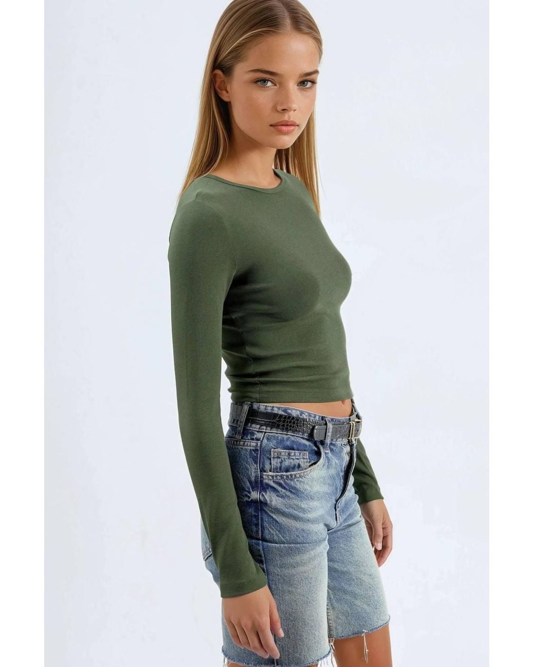 Busem Green Long Sleeve Crew Neck Blouse