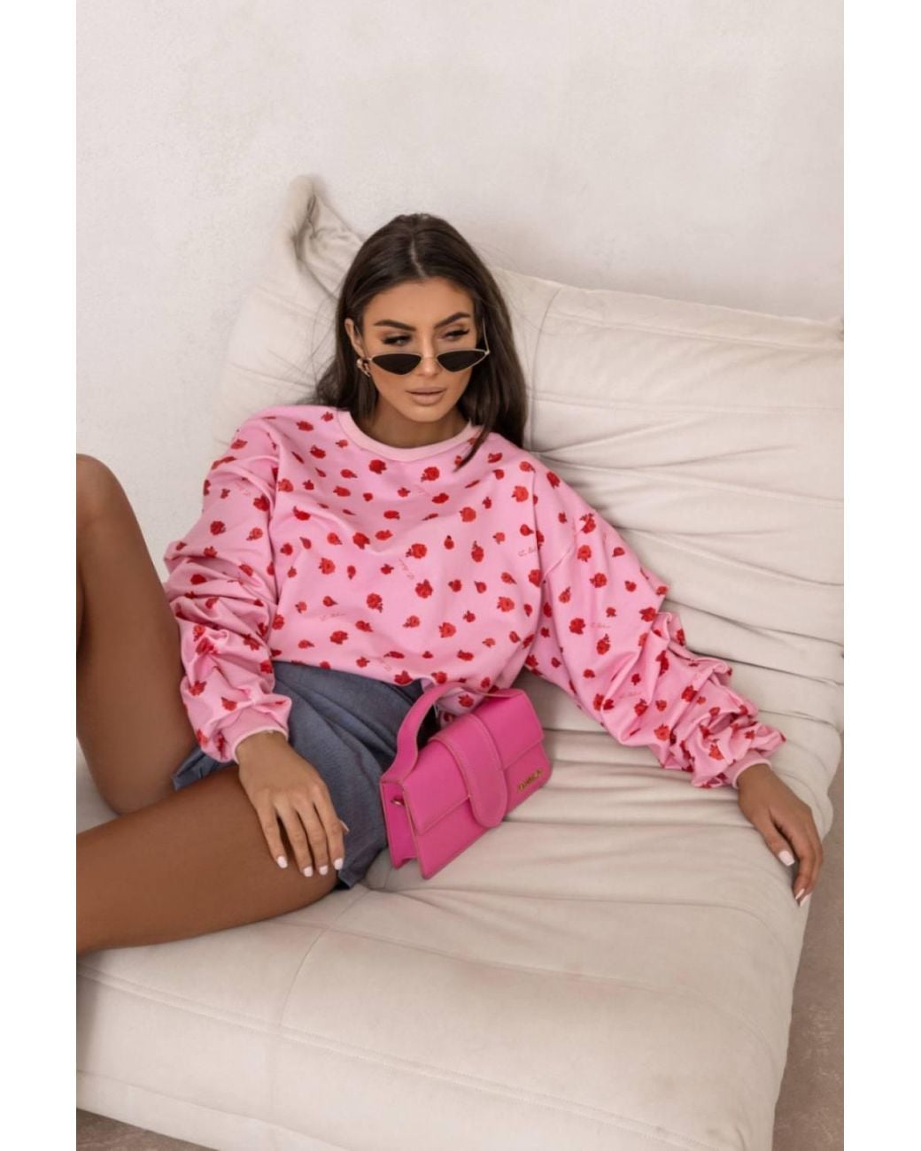 Love Lace Pink Cotton Floral Long Sleeve Printed Sweatshirt