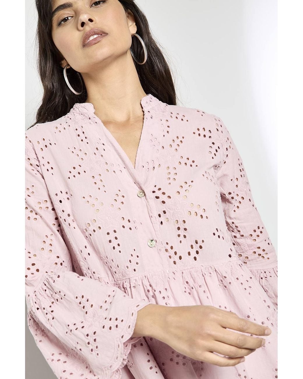 Apricot Pink Broderie Anglaise Tiered Mini Dress
