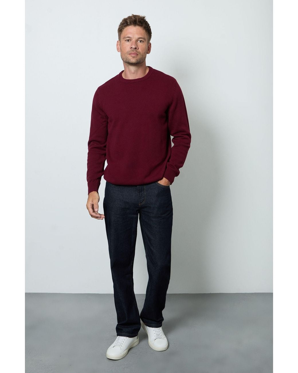 MAINE Red Premium Pure Cotton Crew Neck Jumper for men