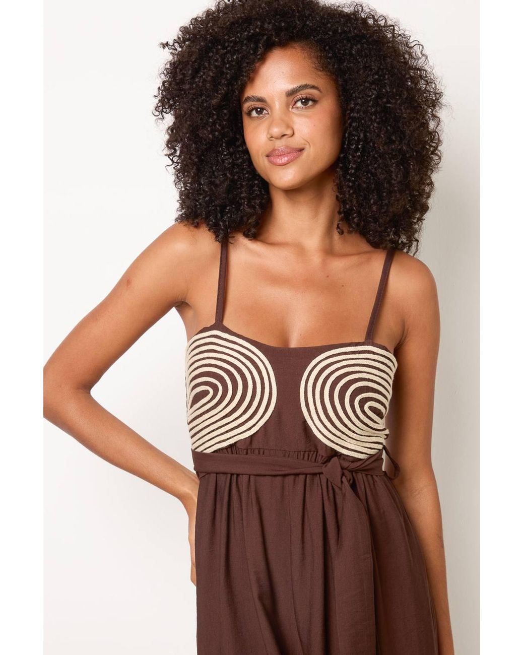 Blue Vanilla Brown Strappy Belted Round Neck Jumpsuit