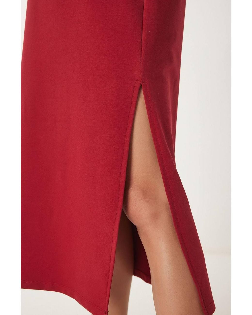 Happiness İstanbul Red Midi Cotton Dress With Slit