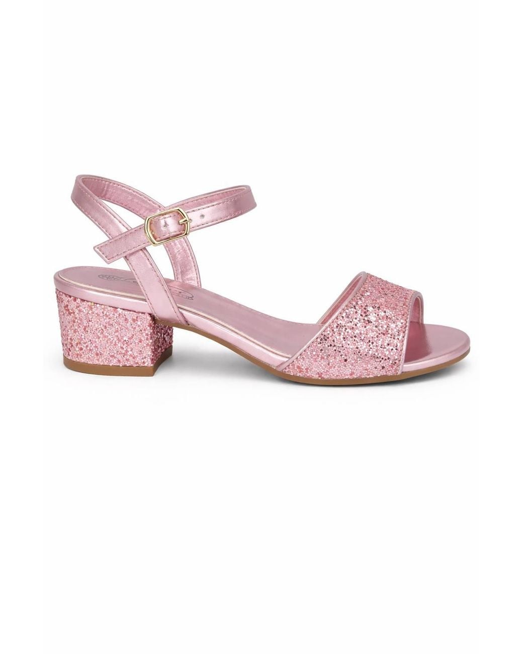 Spot on Pink Glitter Strap Sandals With Ankle Buckle & Mid Block Heel