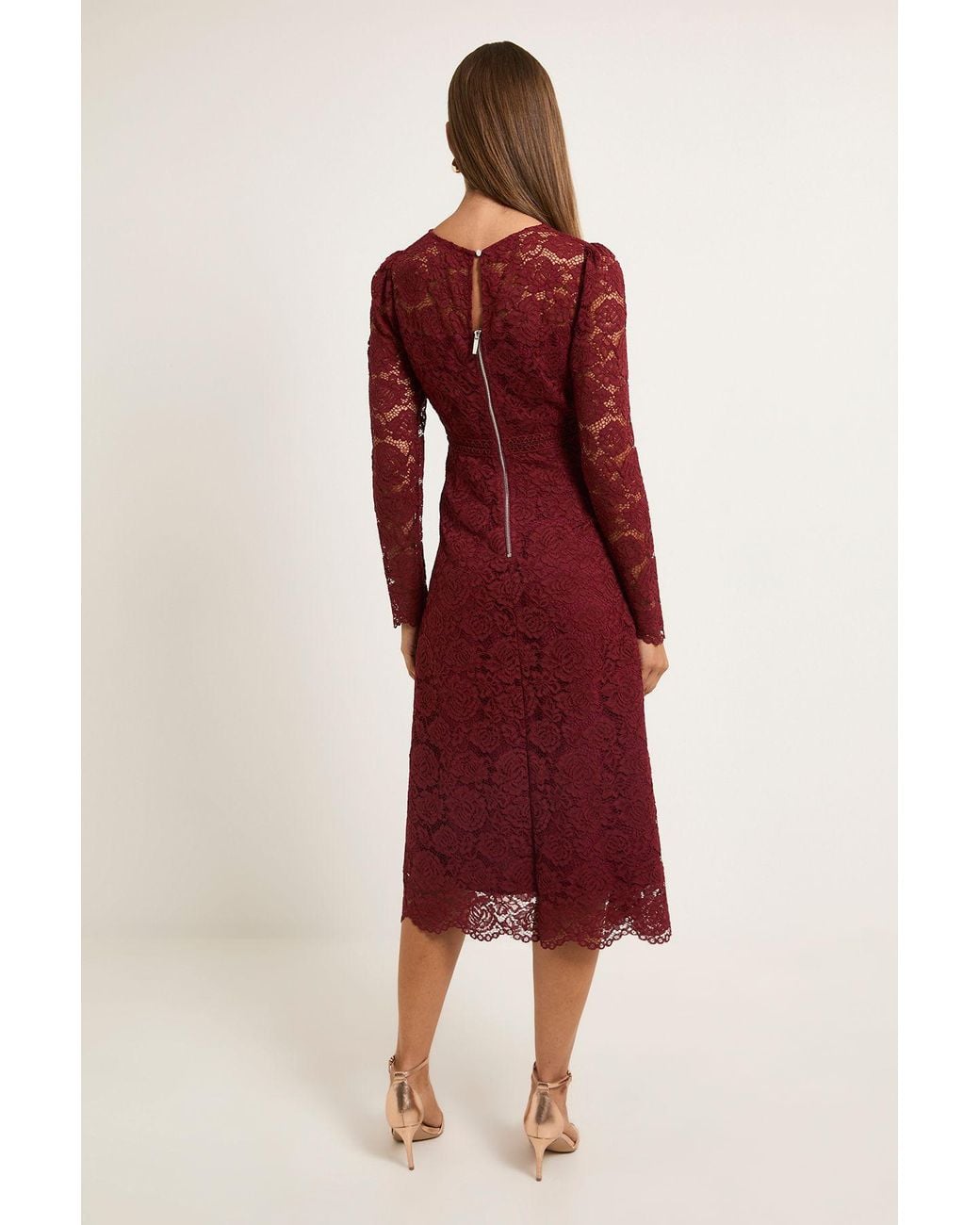 Wallis Red Lace Fit & Flare Midi Dress