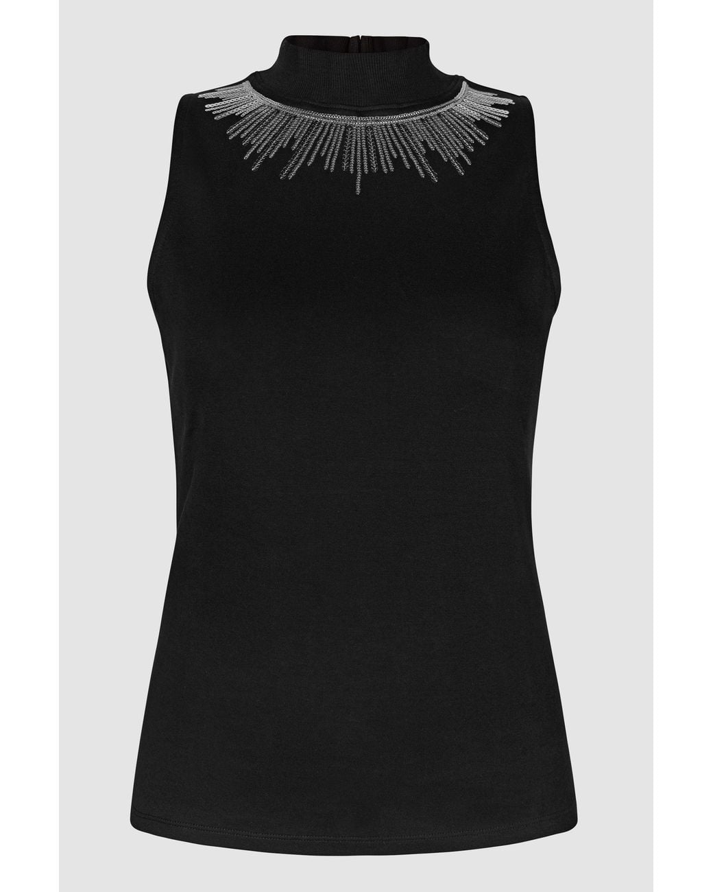 Enorsia Black Sequin High Neck Sleeveless Top