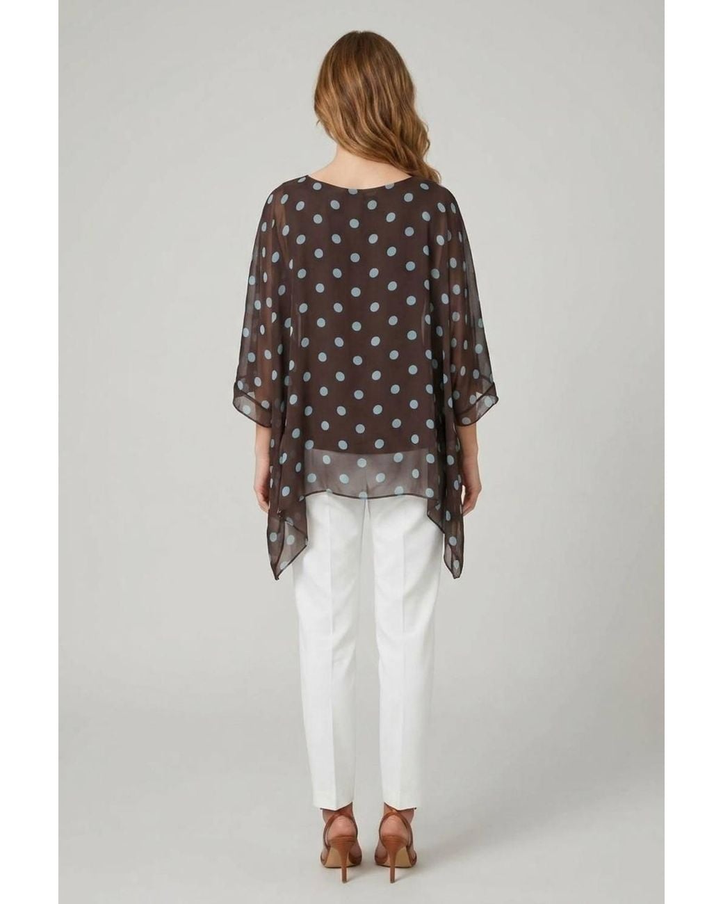 Izabel London Brown Polka Dot Print 3/4 Sleeve Tunic Blouse