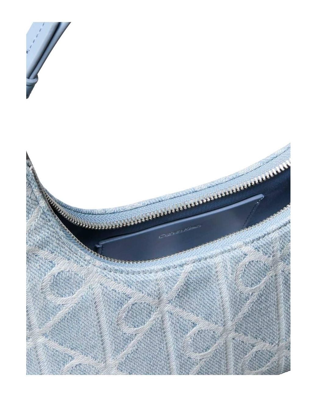Calvin Klein Blue Emblem Denim Shoulder Bag Light Wash