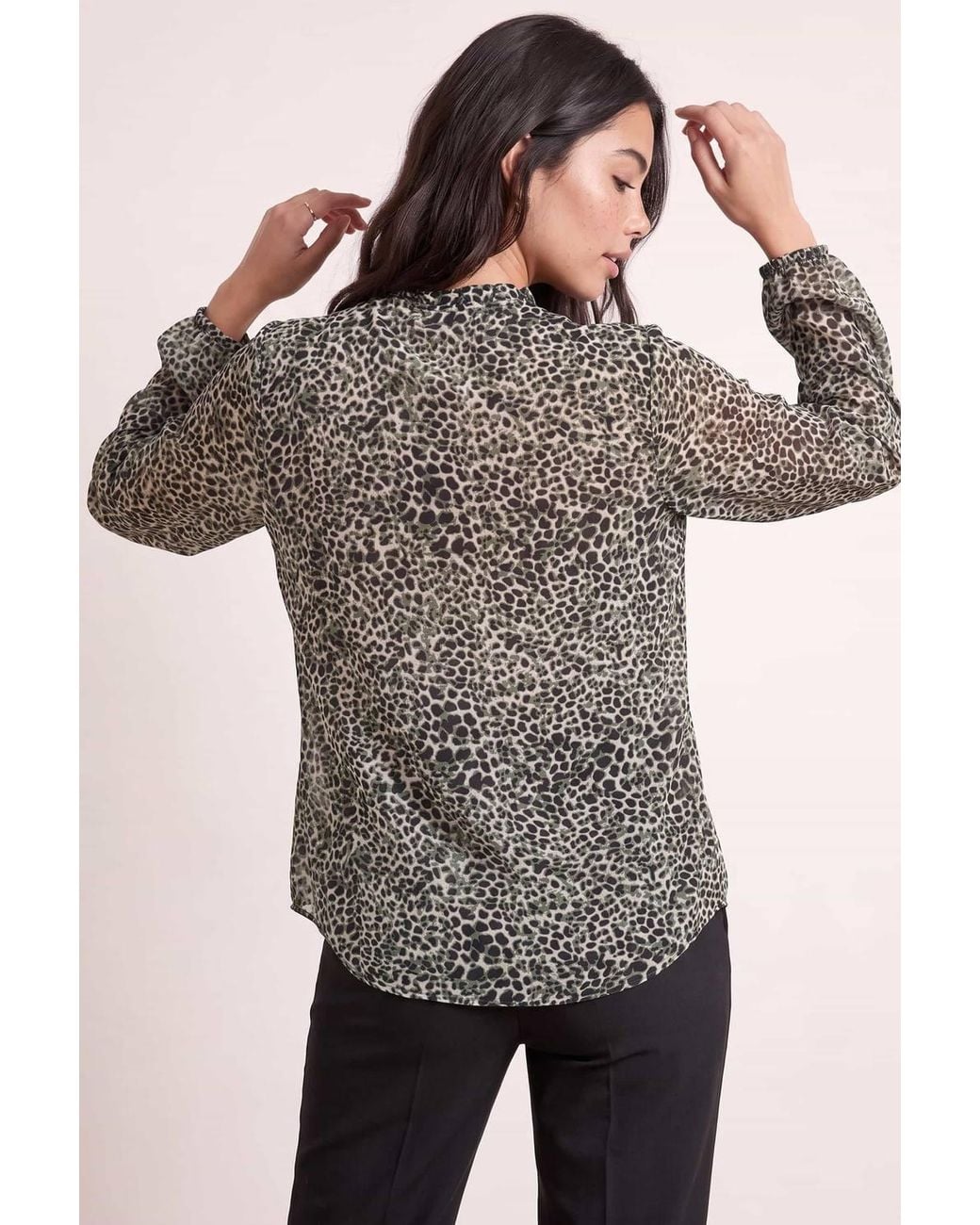 Style Cheat Gray Animal Print Tie Blouse