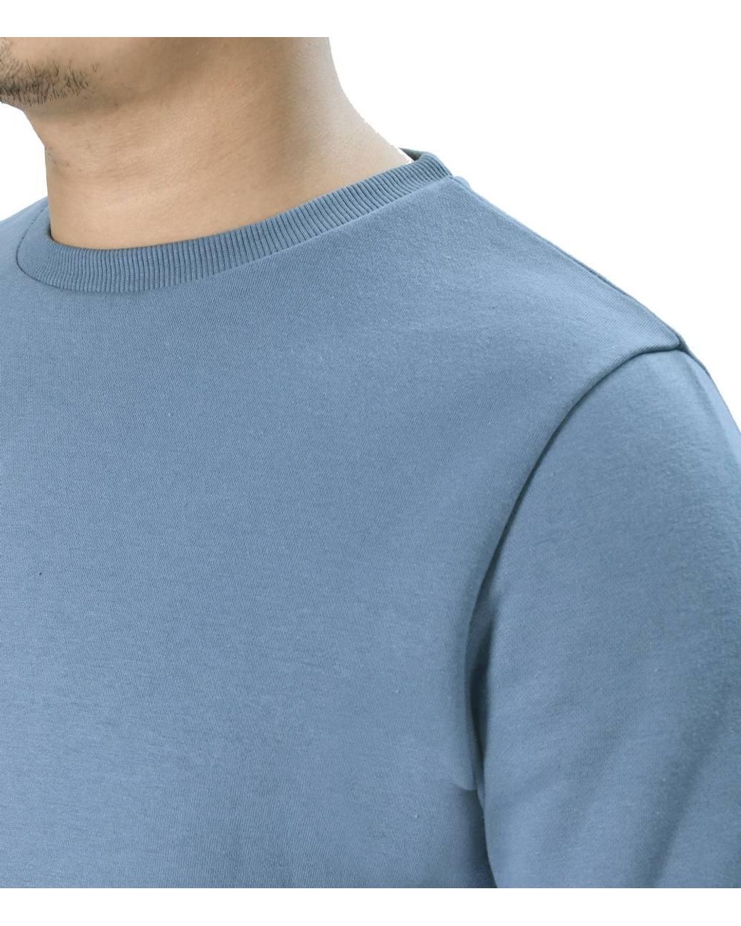 Smart Living Blue Classic Plain Crew Neck Long Sleeve Pullover Sweatshirt Jumper for men