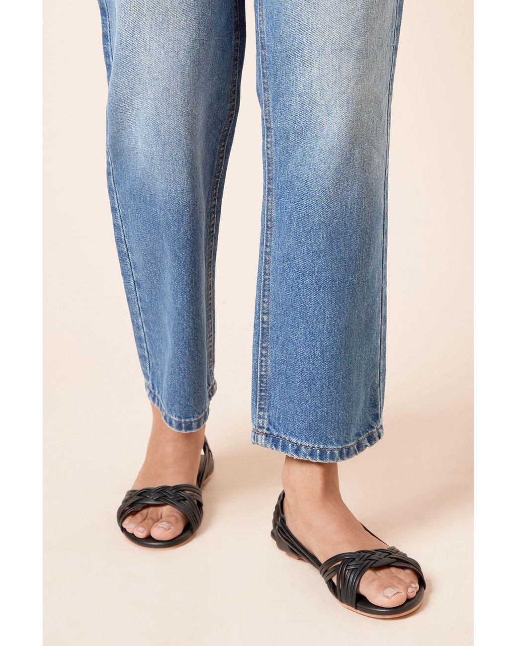 Dorothy Perkins Blue Wide Fit Jocelyn Real Leather Plaited Flat Sandals