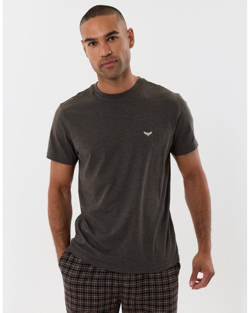 Threadbare Brown Cotton Rich T-Shirt & Trouser Pyjama Set for men