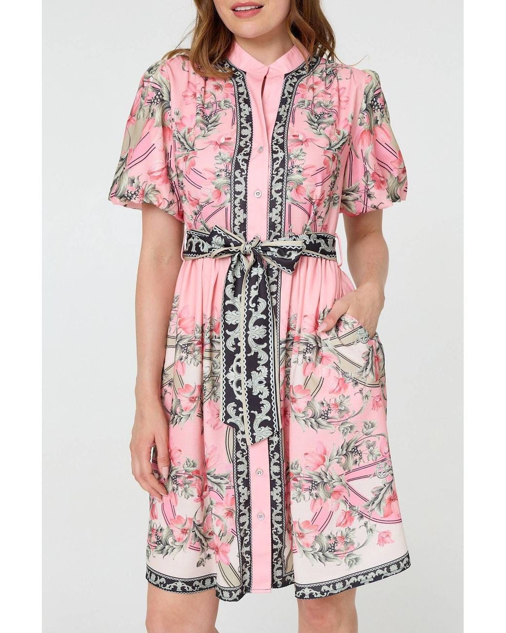 Izabel London Red Border Print Tie Waist Short Dress