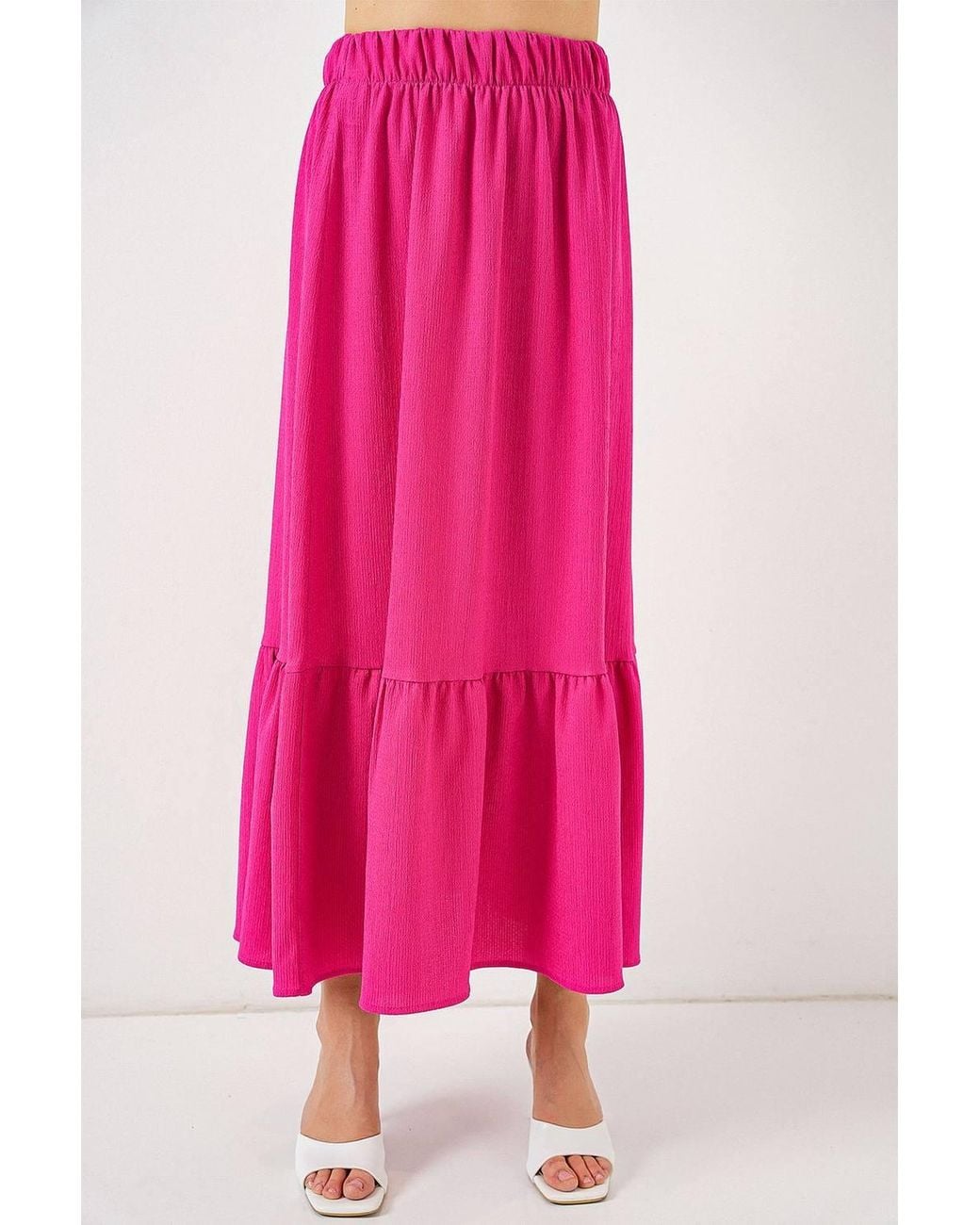 Bigdart Pink Textured Maxi Knit Skirt With Elastic Waist
