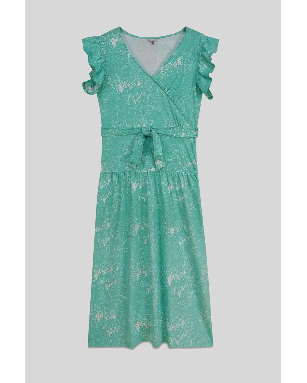 Enorsia Green Frill Sleeve Asymmetric Jersey Midi Dress
