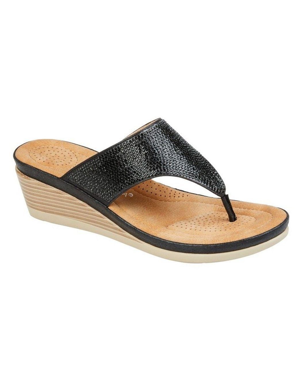 Cipriata Black Sandra Sparkle Diamante Wedge Sandals
