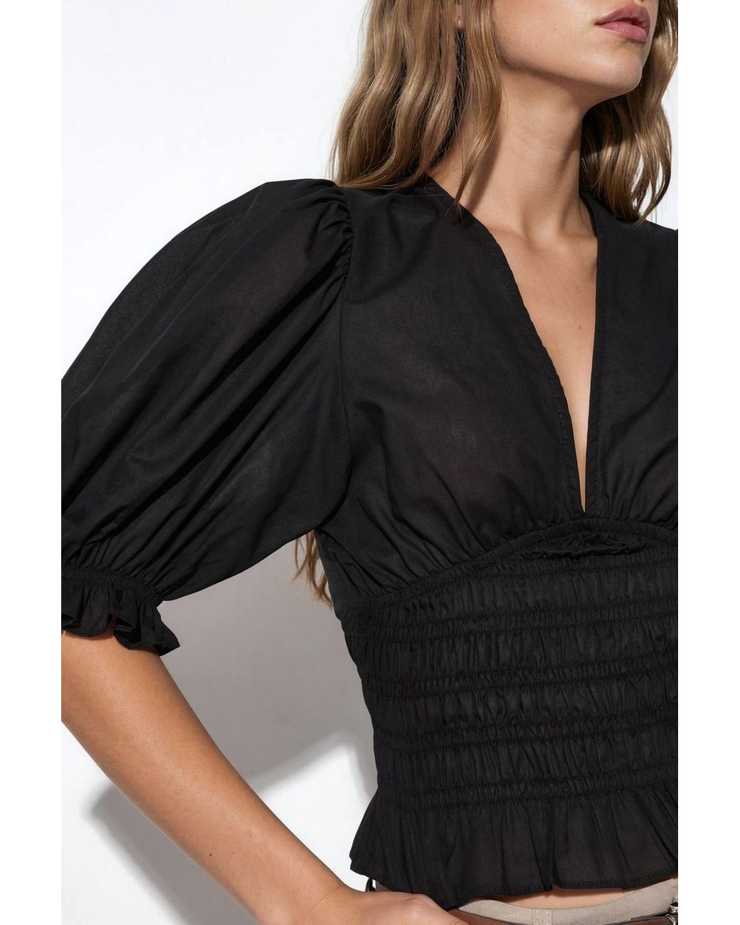 Busem Black Fitted Chiffon V-Neck Blouse