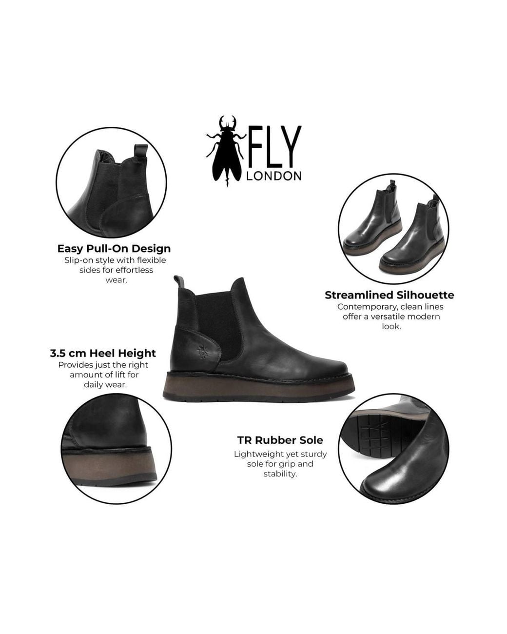 Infinity Leather Black Fly London Rawi131 Chelsea Leather Ankle Pull-On Classic Comfort Boots