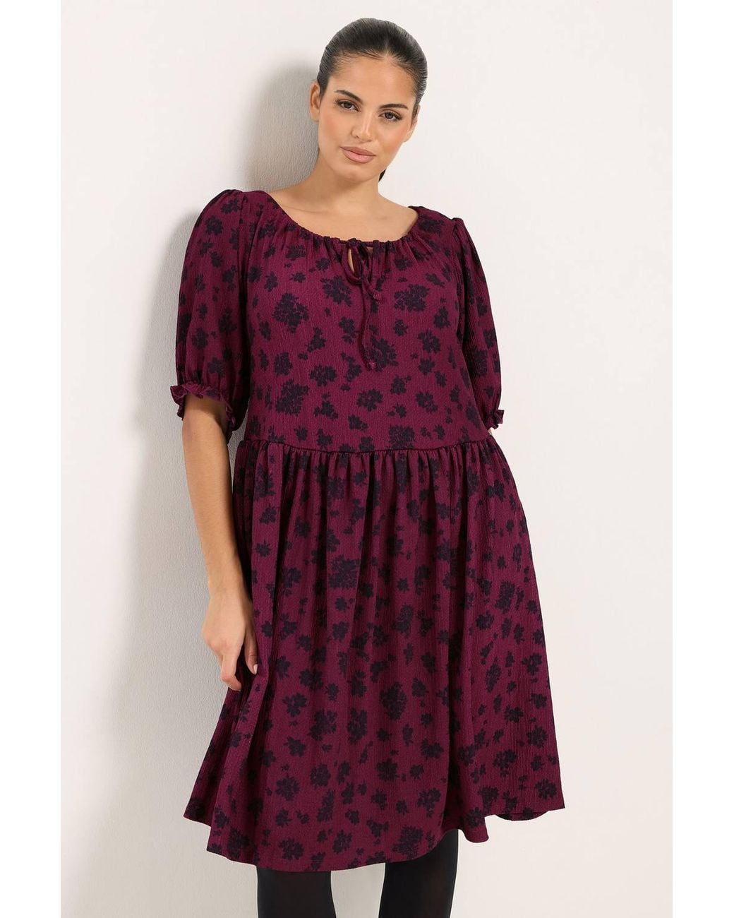 Yours Red Floral Tie Neck Mini Dress