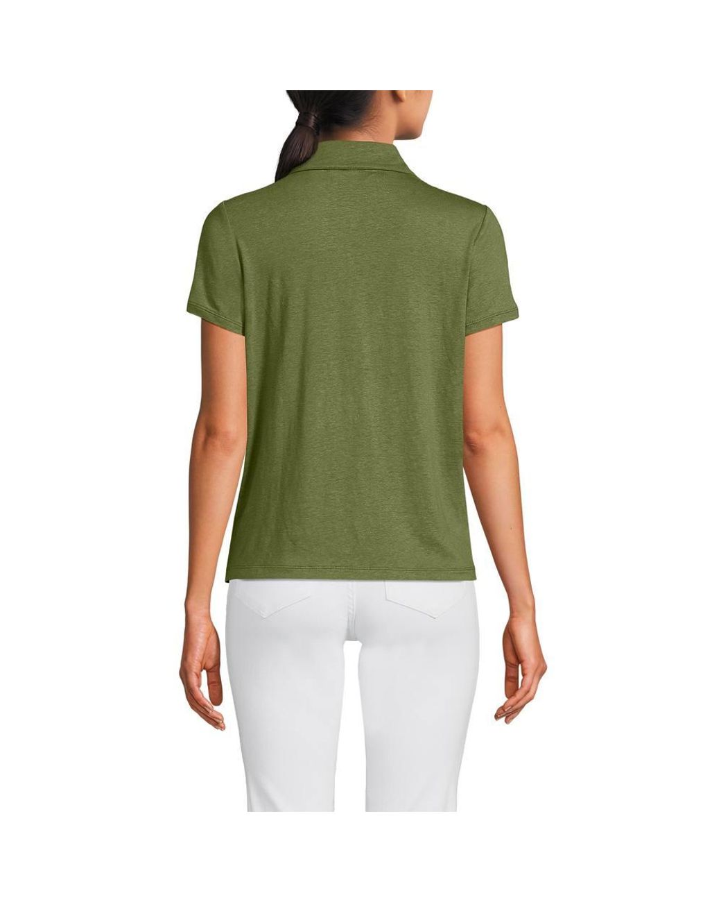 Lands' End Green Petite Linen Blend Button Front Polo