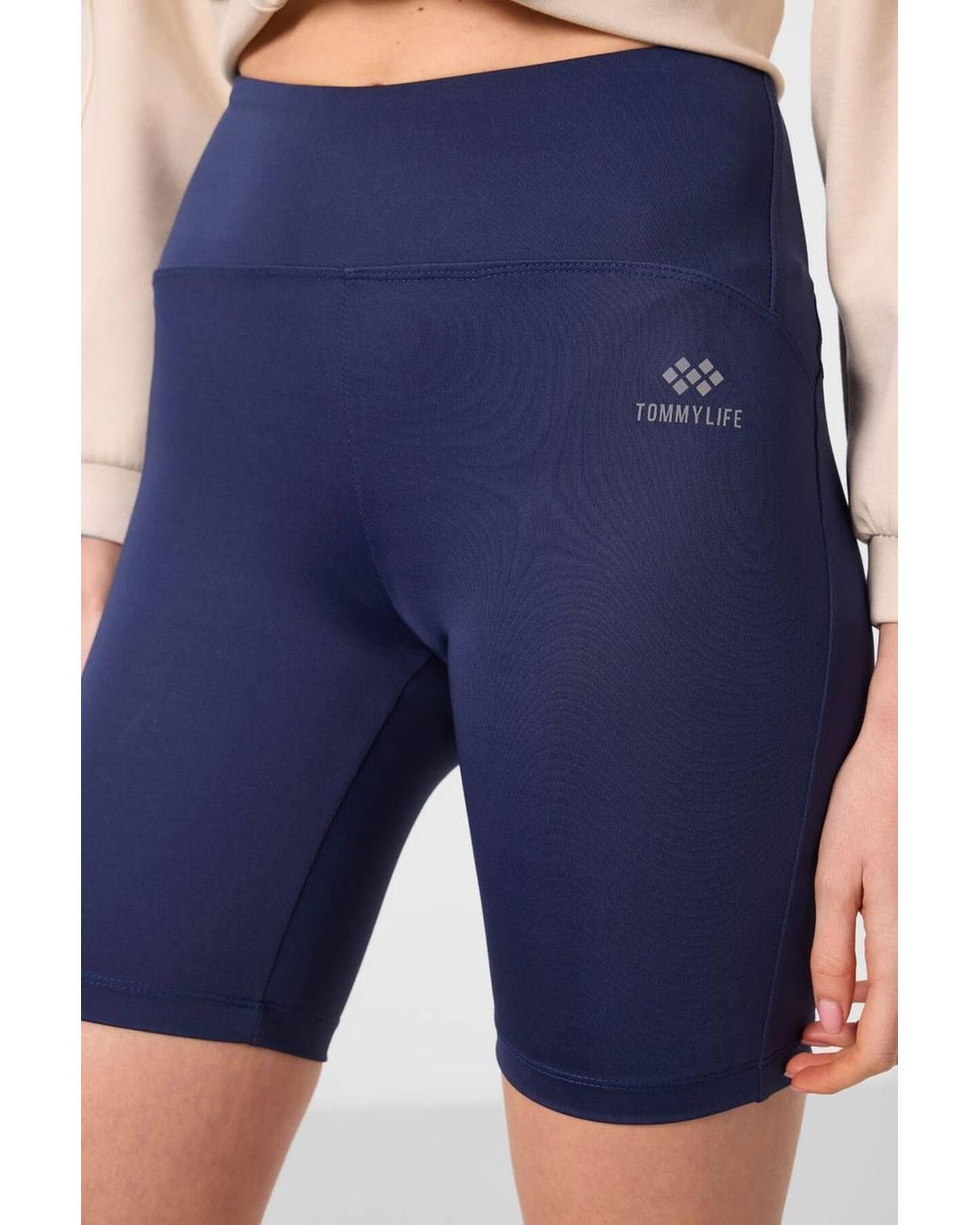 TOMMY LIFE Blue Short High-Waist Sports Leggings