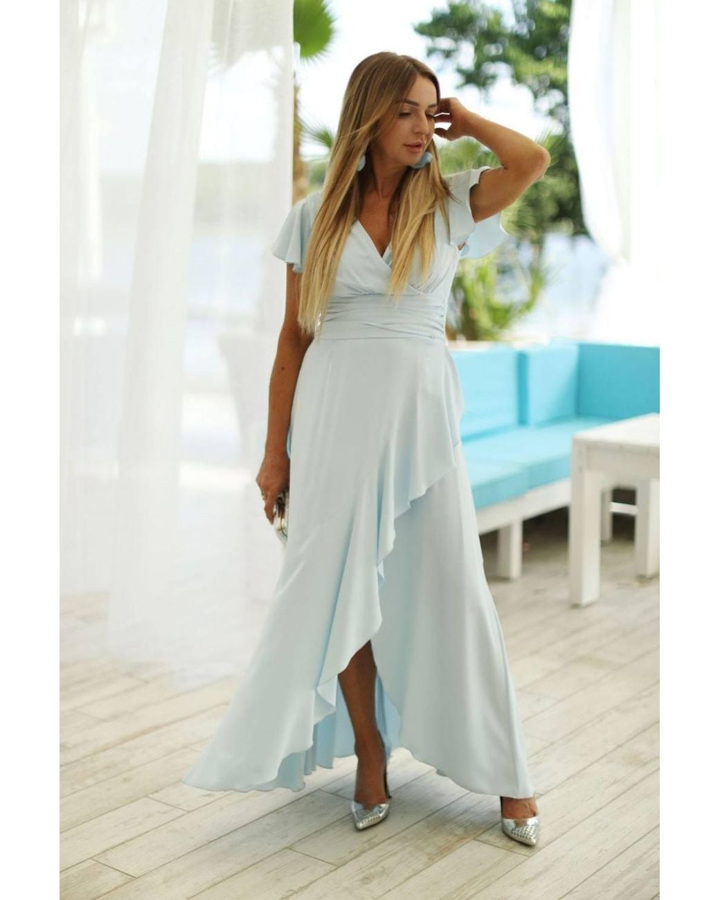 Love Lace Blue V-Neck Sleeveless Lightweight Maxi Dress