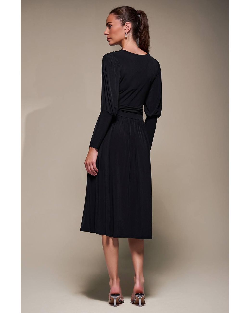 Jolie Moi Blue Puff Long Sleeve Jersey Midi Dress
