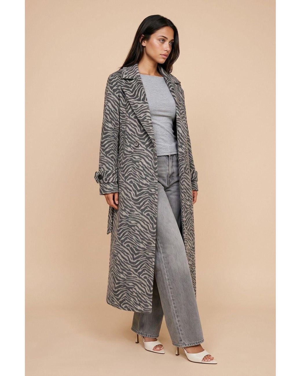 Urban Bliss Gray Wool Blend Zebra Formal Coat