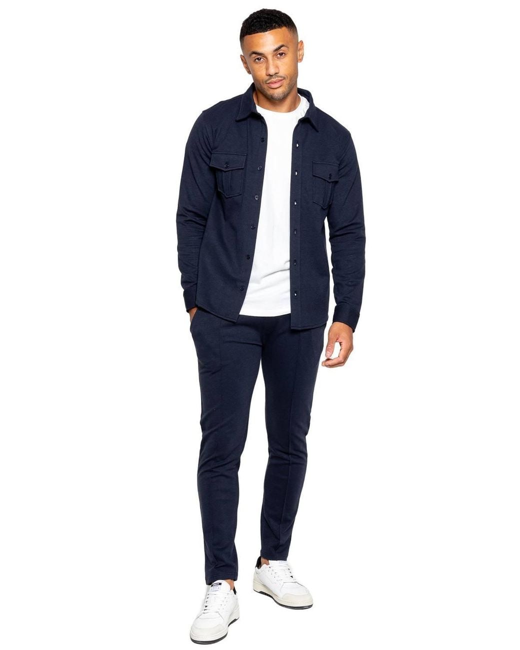 Enzo Blue Smart Stretch Overshirt for men