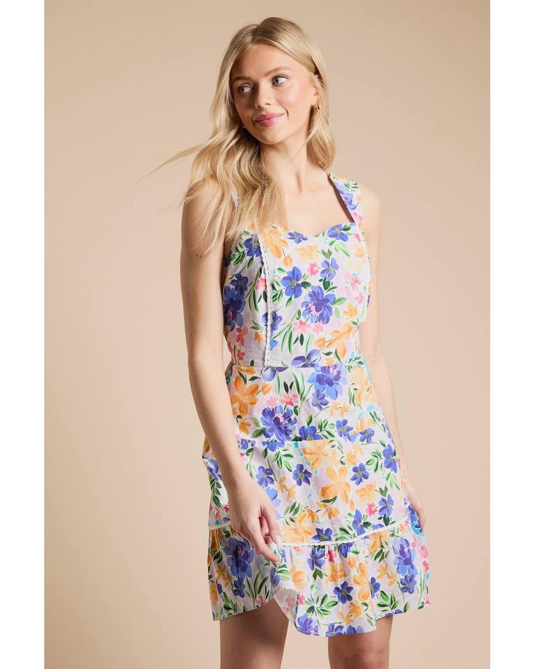 Dorothy Perkins Blue Lace Trim Tiered Printed Mini Dress