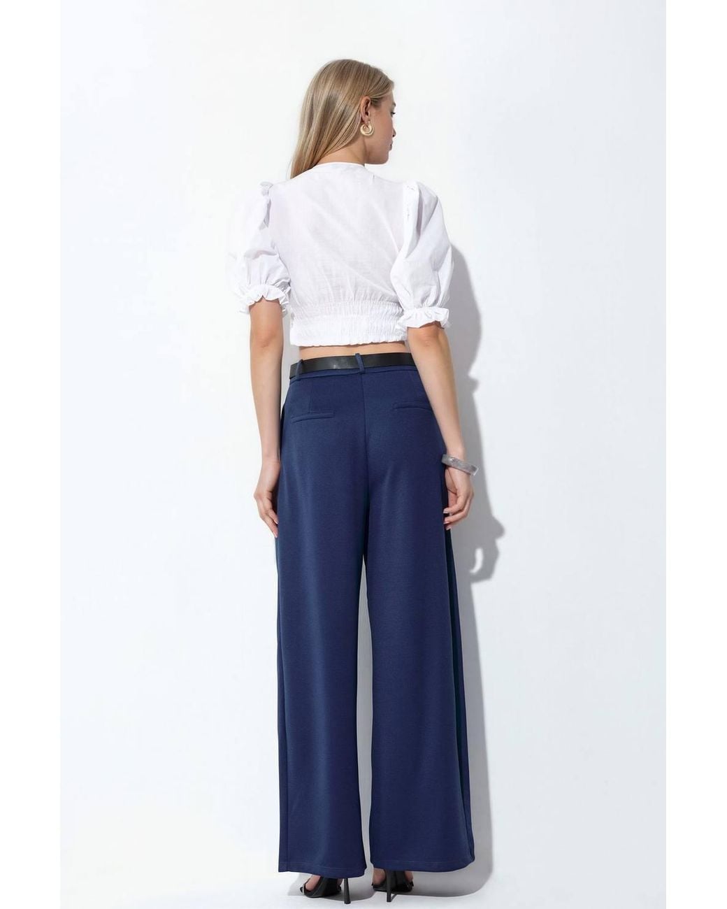 Busem Blue High-Waist Wide-Leg Crepe Trousers With Belt