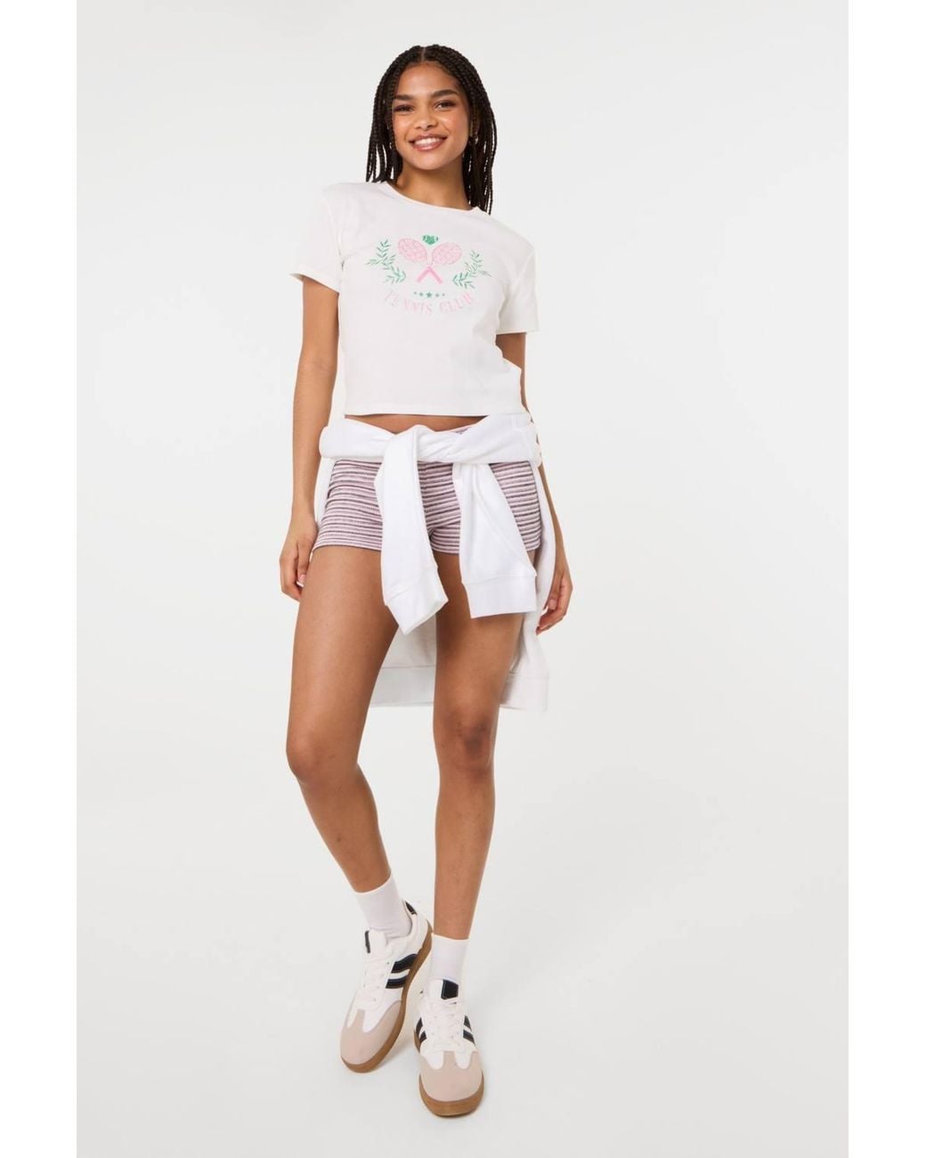 Pink Vanilla White Tennis Club Embellished T-Shirt