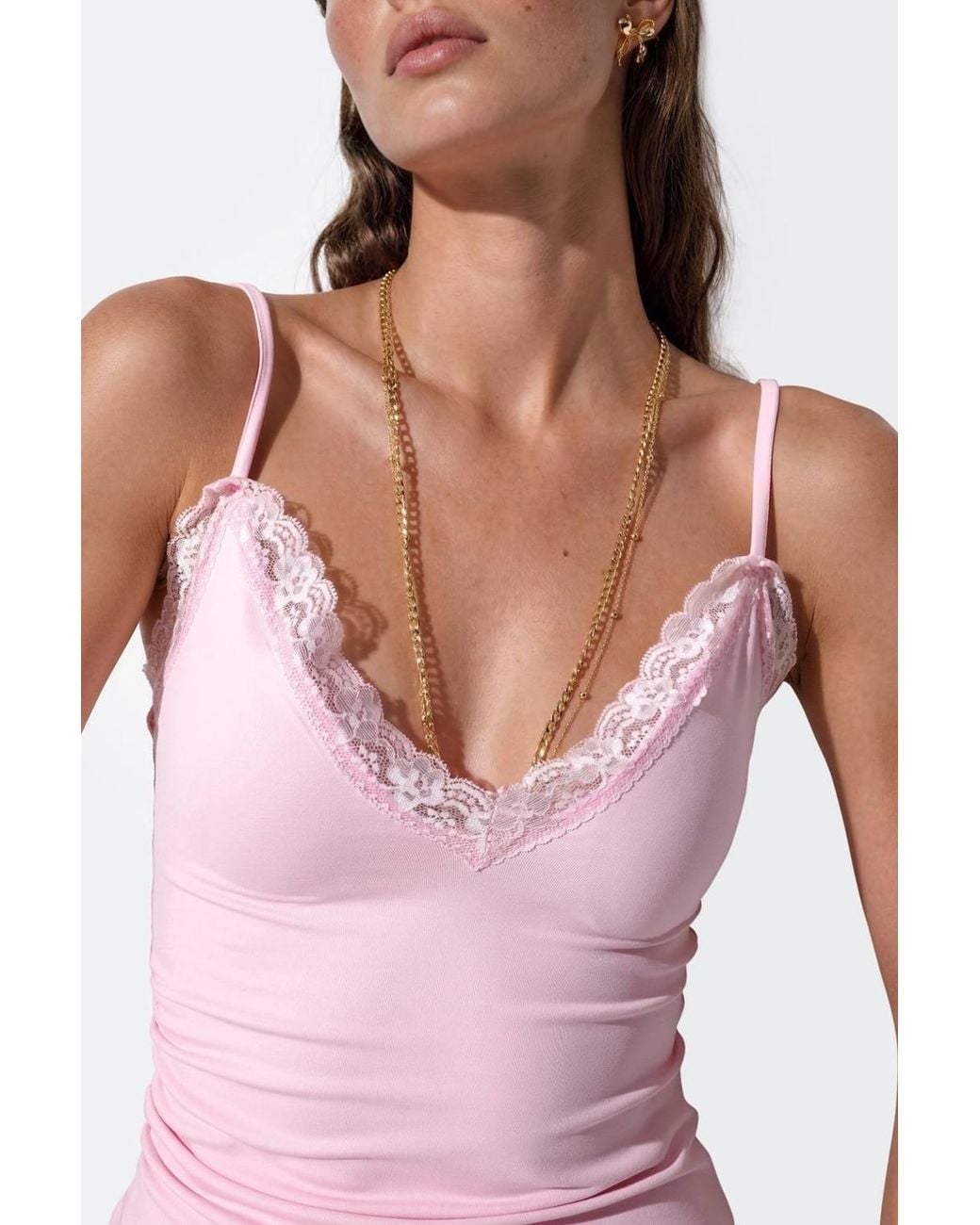 Busem Pink Fitted Crop Cami Top With Embroidery