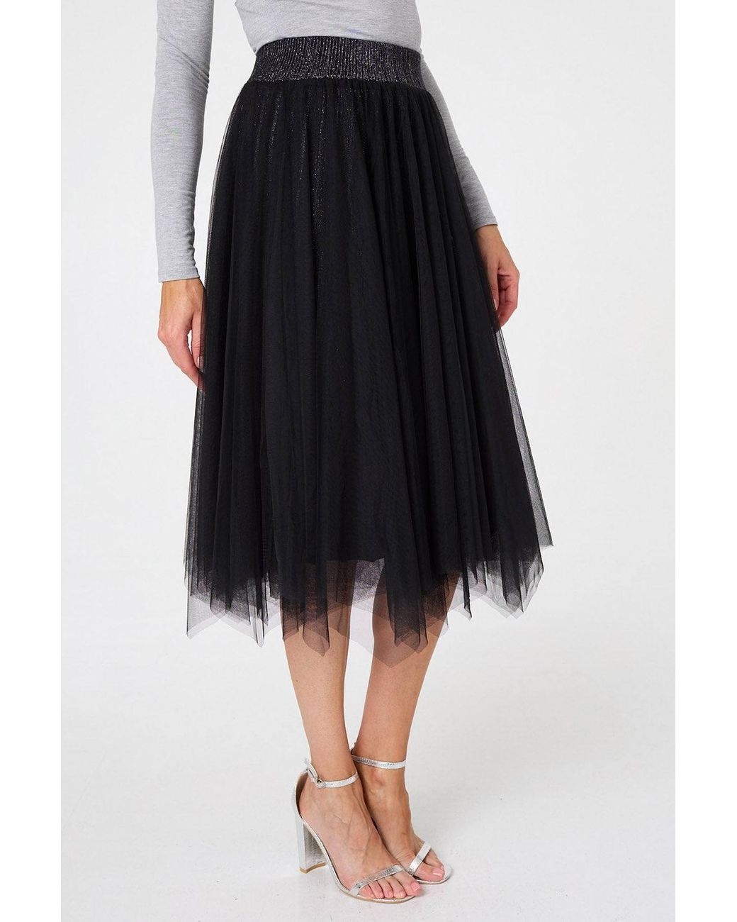 Izabel London Black Reversible Knit Mesh Texture Midi Skirt