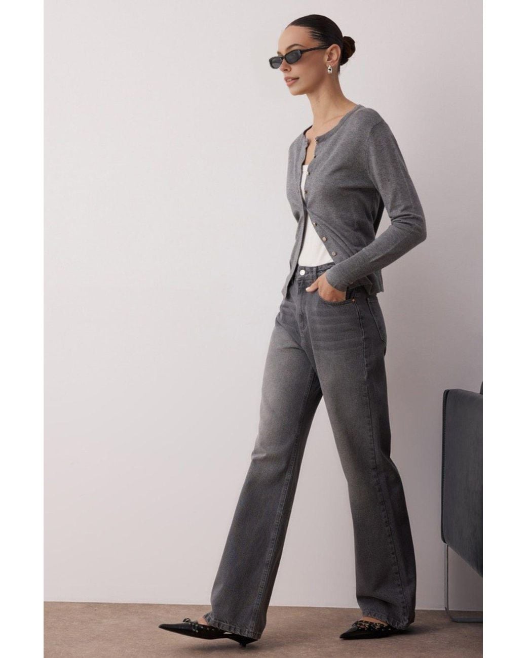 WOVCOR Gray Vintage High Waisted Wide Leg Jeans