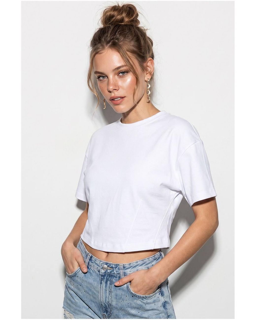 Bianco Lucci White Cotton Blouse With Elastane