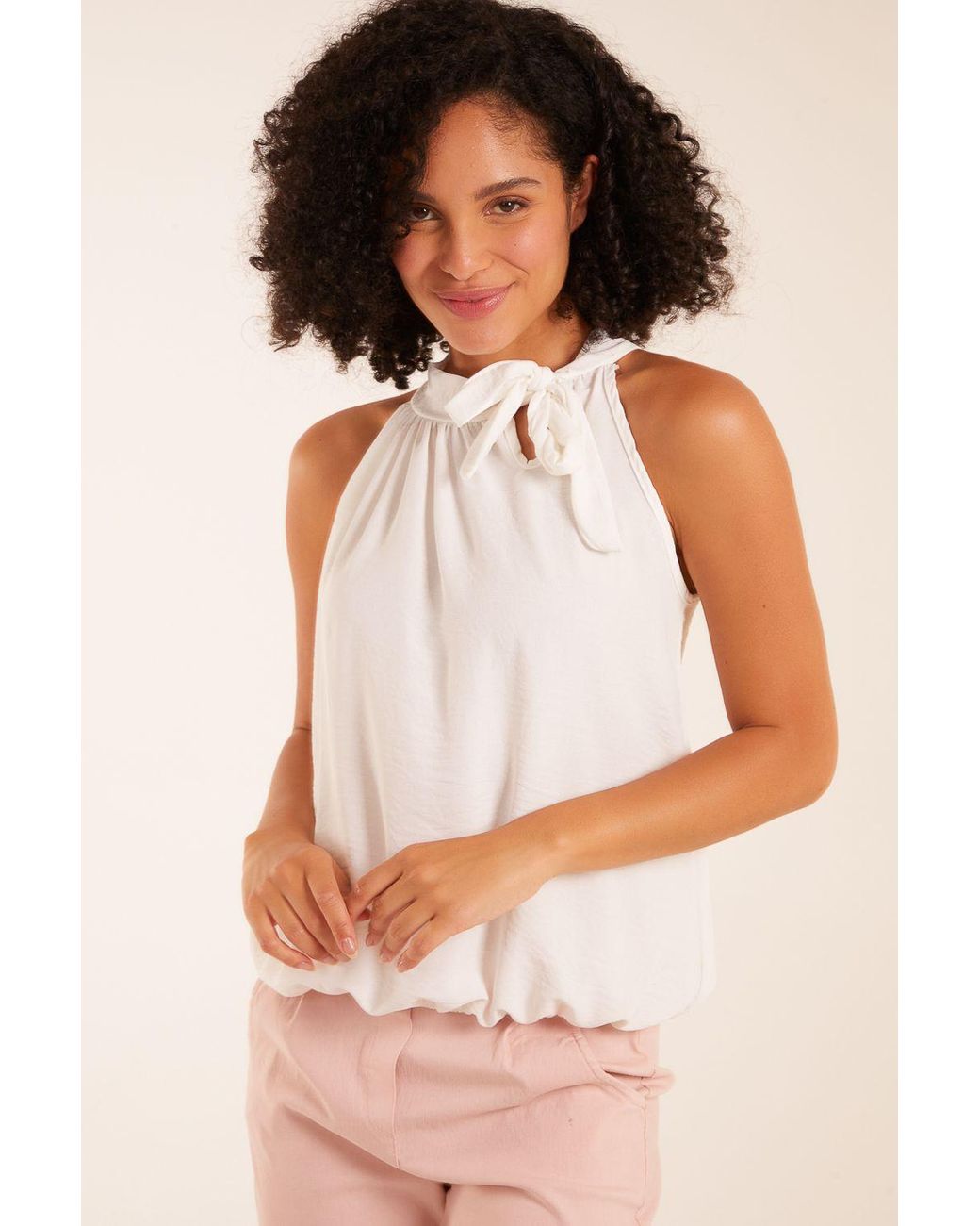 Blue Vanilla Pink Pussybow Sleeveless Top