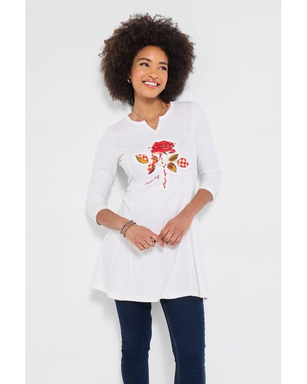 Joe Browns White Graphic Print Jersey Tunic Top With Godet Skirt Panels