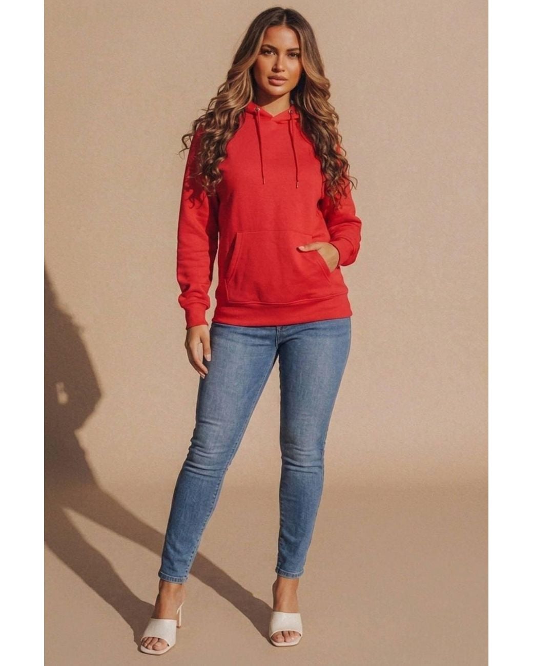 Femme Luxe Red Oversized Rib Cuff & Hem Pocket Hoodie