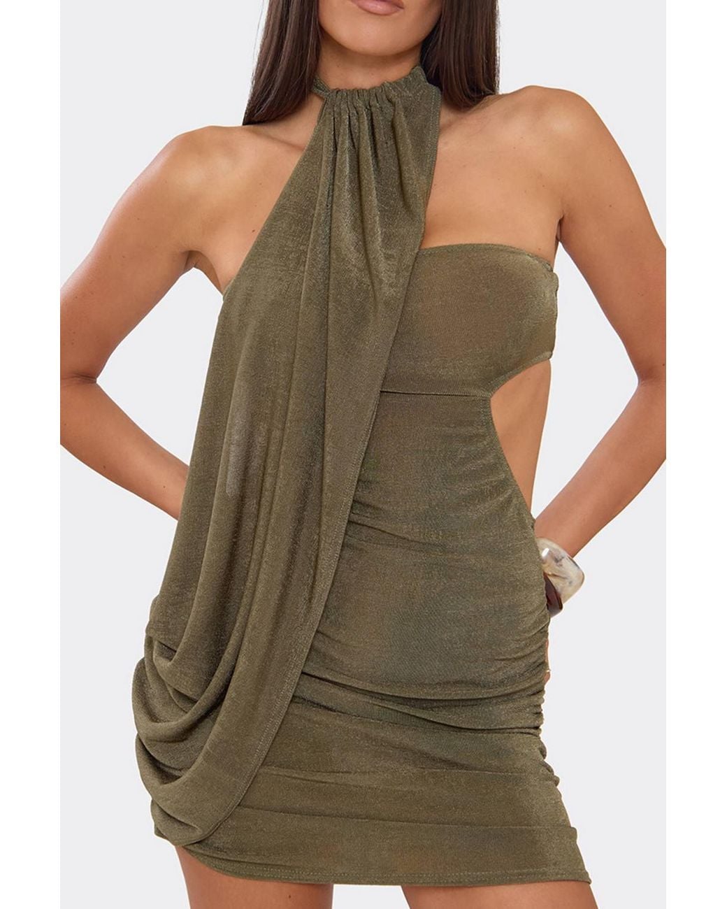 EGO Green Sleeveless Drape Mini Dress