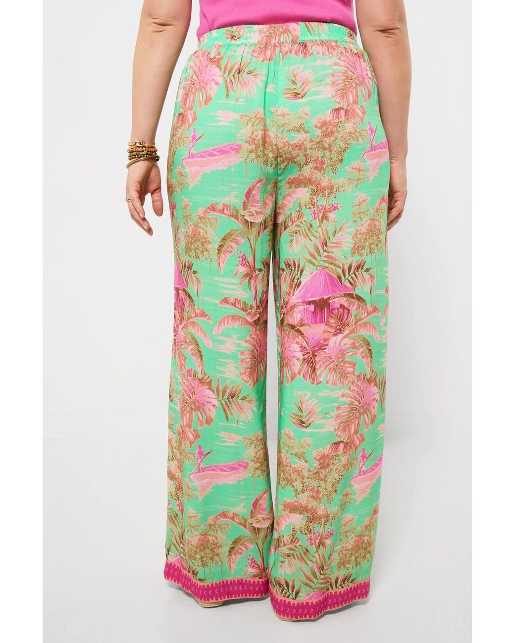 Joe Browns Pink Printed Wide Leg Trousers With Tassel Tie Detail