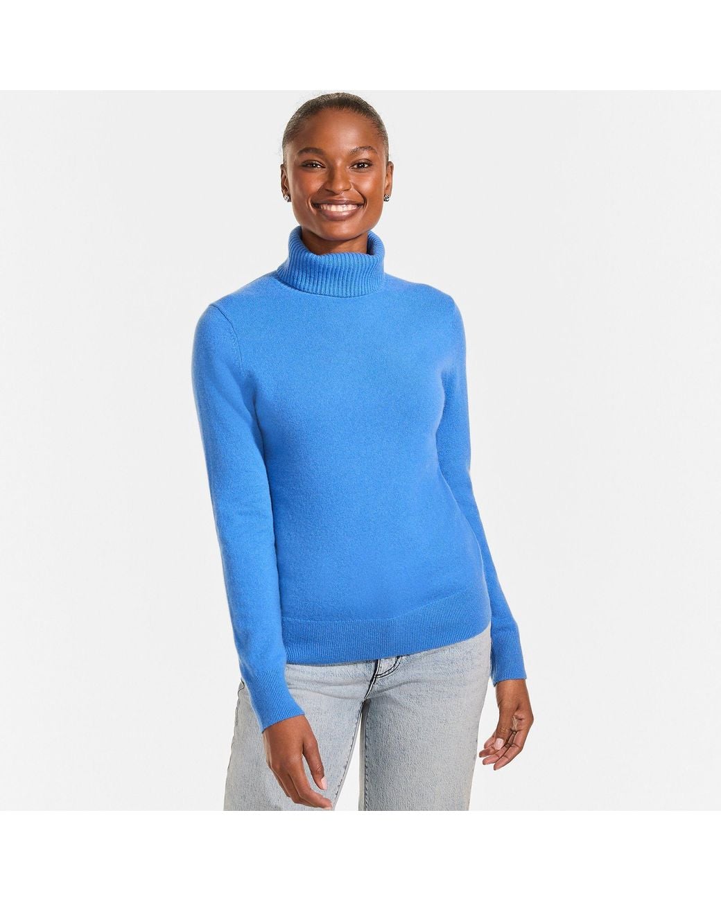Lands' End Blue Cashmere Roll Neck Jumper