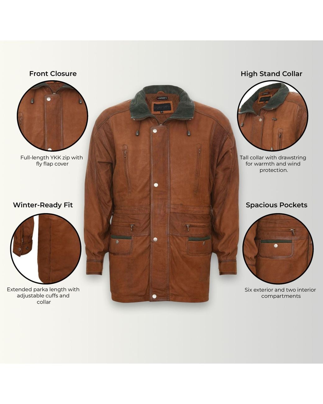 Infinity Leather Brown Nubuck Leather Parka Coat- Gatton for men