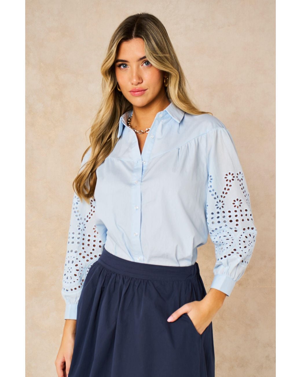 SARTA Blue Cut Out Oversized Cotton Shirt