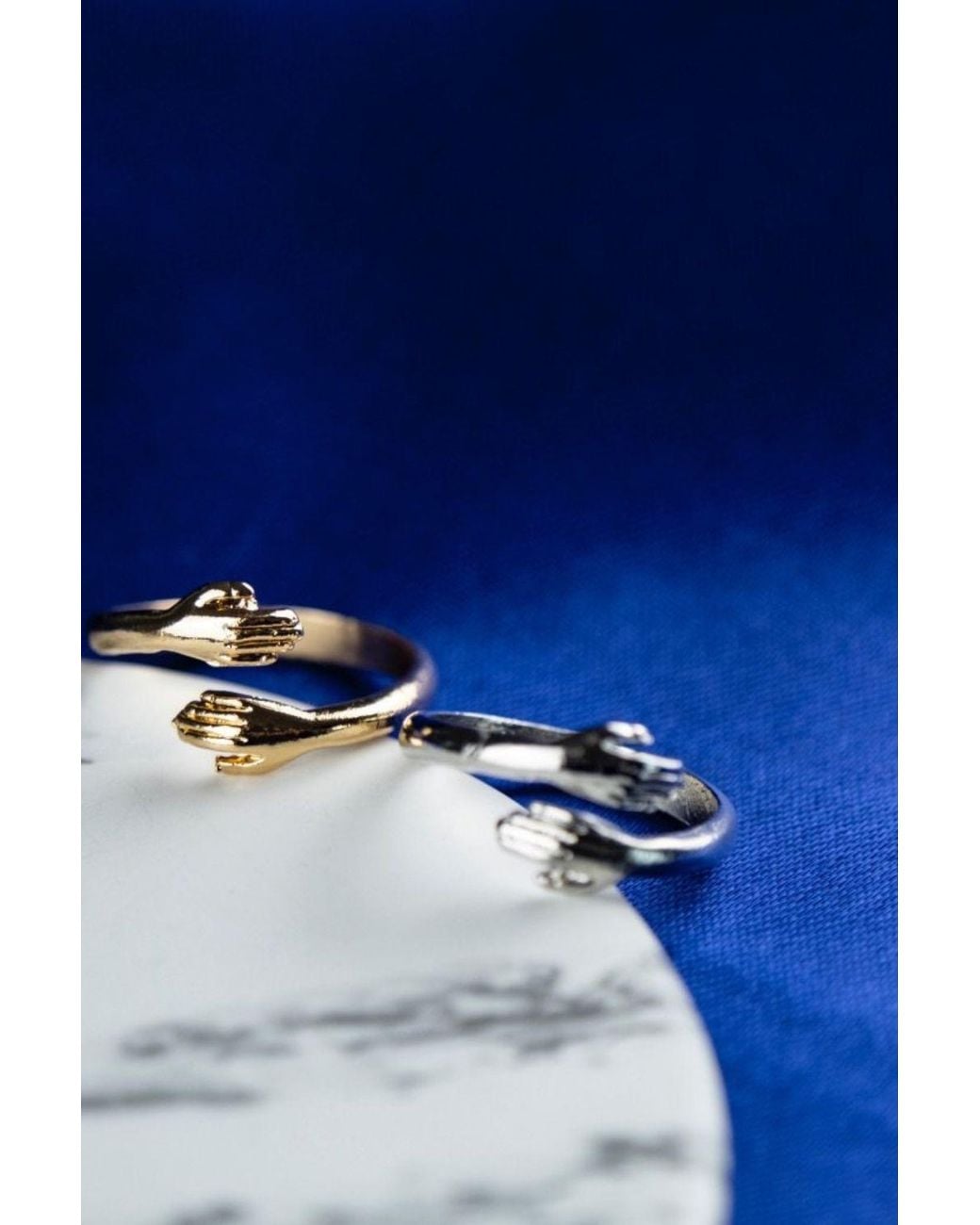 The Colourful Aura Metallic Love Hugging Hand Couple Stackable Adjustable Love Ring