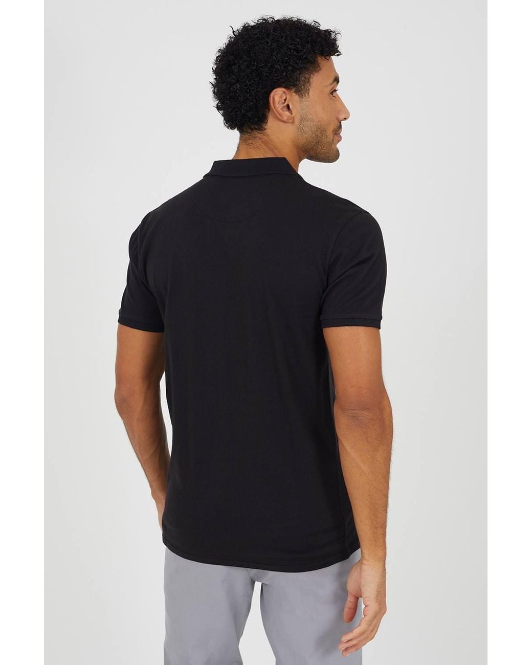 Brave Soul Black Cotton Open Collar Polo Shirt for men