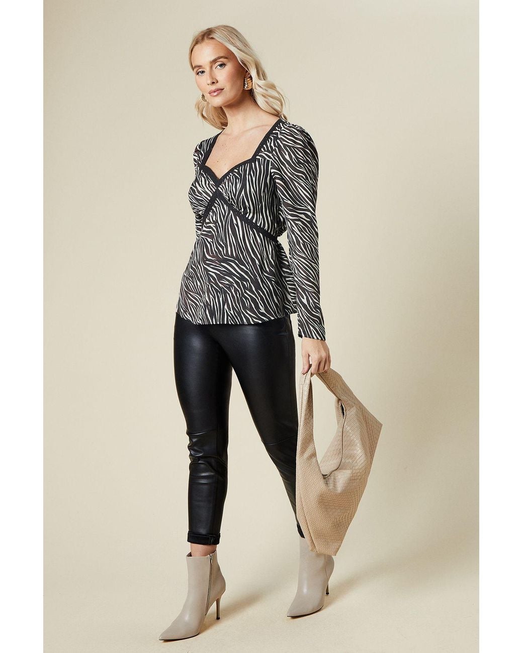 Dorothy Perkins Gray Lace Front Long Sleeve Blouse