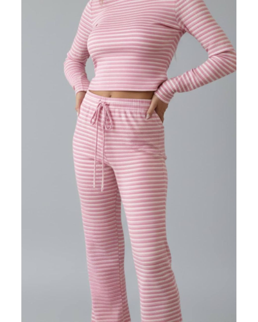 Stylewise Pink Striped Long Sleeve Top & Trouser Co-Ord