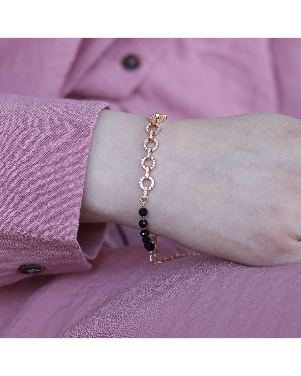The Colourful Aura Purple Zircon Round Chain Link Beaded Adjustable Bracelet