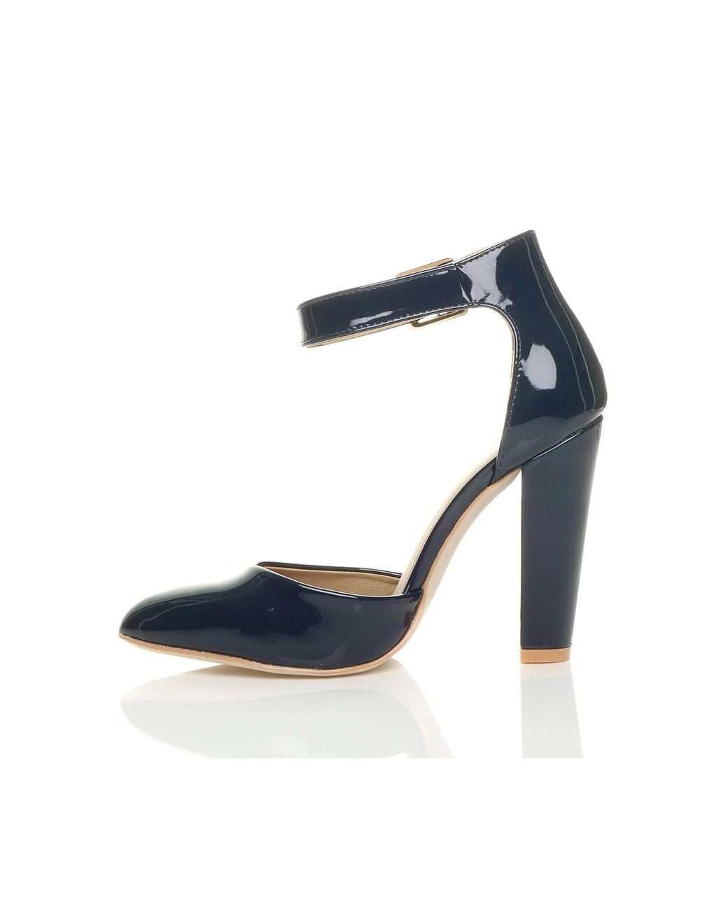 AJVANI Blue High Heel Ankle Strap Pointed Toe Patent Court Shoes
